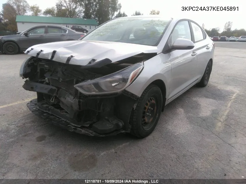 2019 Hyundai Accent Se/Sel VIN: 3KPC24A37KE045891 Lot: 12118781