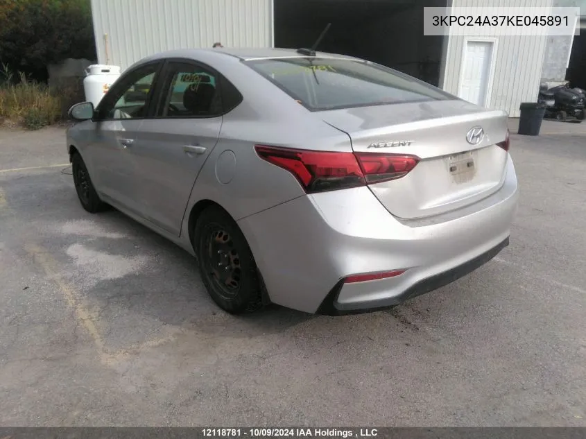 2019 Hyundai Accent Se/Sel VIN: 3KPC24A37KE045891 Lot: 12118781