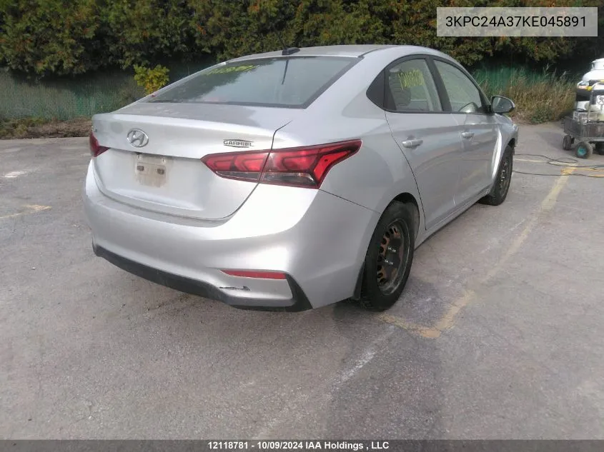 2019 Hyundai Accent Se/Sel VIN: 3KPC24A37KE045891 Lot: 12118781