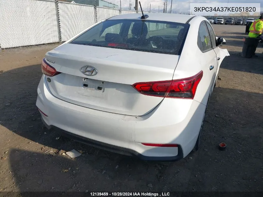 2019 Hyundai Accent Limited VIN: 3KPC34A37KE051820 Lot: 12139459