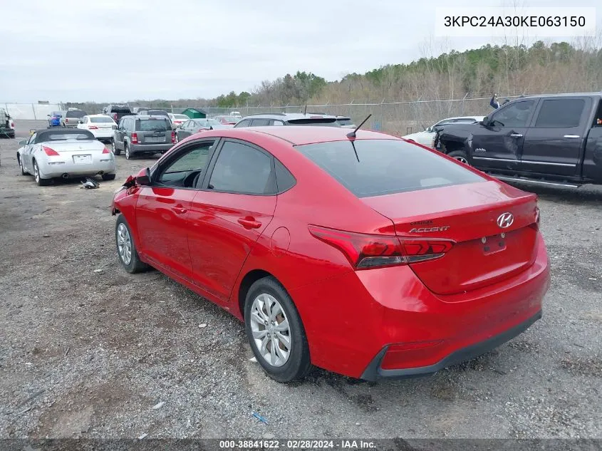 2019 Hyundai Accent Se VIN: 3KPC24A30KE063150 Lot: 38841622