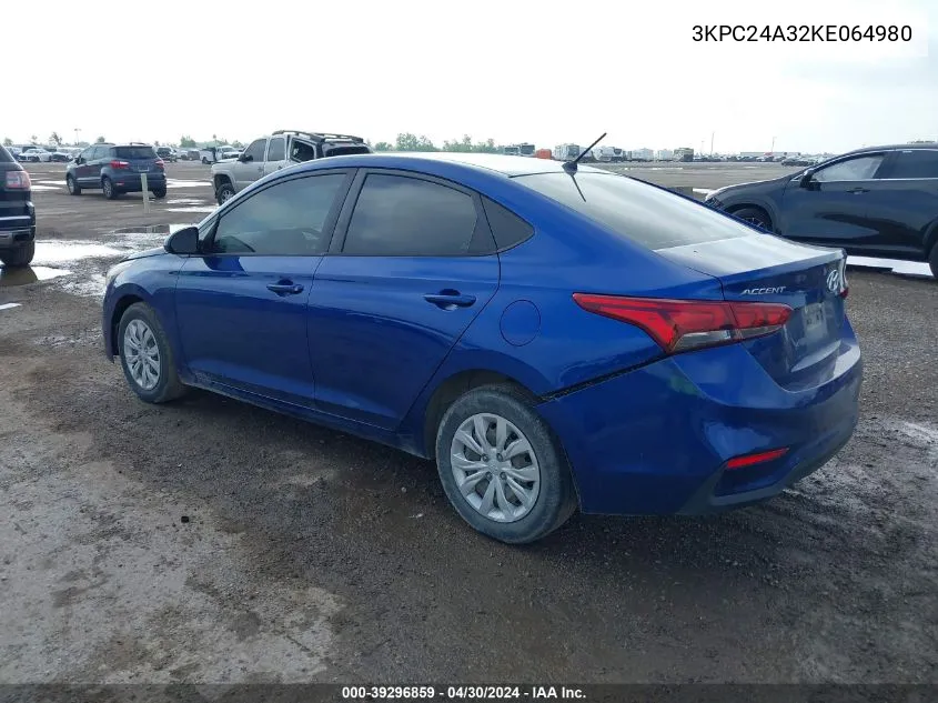 2019 Hyundai Accent Se VIN: 3KPC24A32KE064980 Lot: 39296859