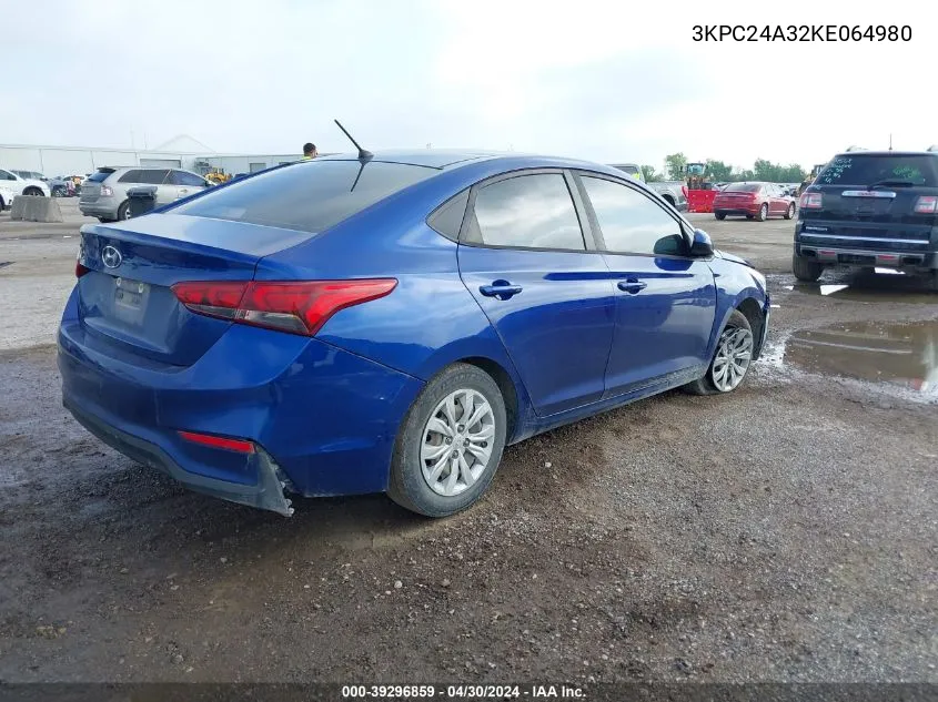 2019 Hyundai Accent Se VIN: 3KPC24A32KE064980 Lot: 39296859