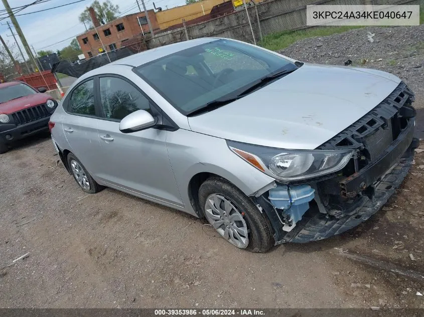 3KPC24A34KE040647 2019 Hyundai Accent Se