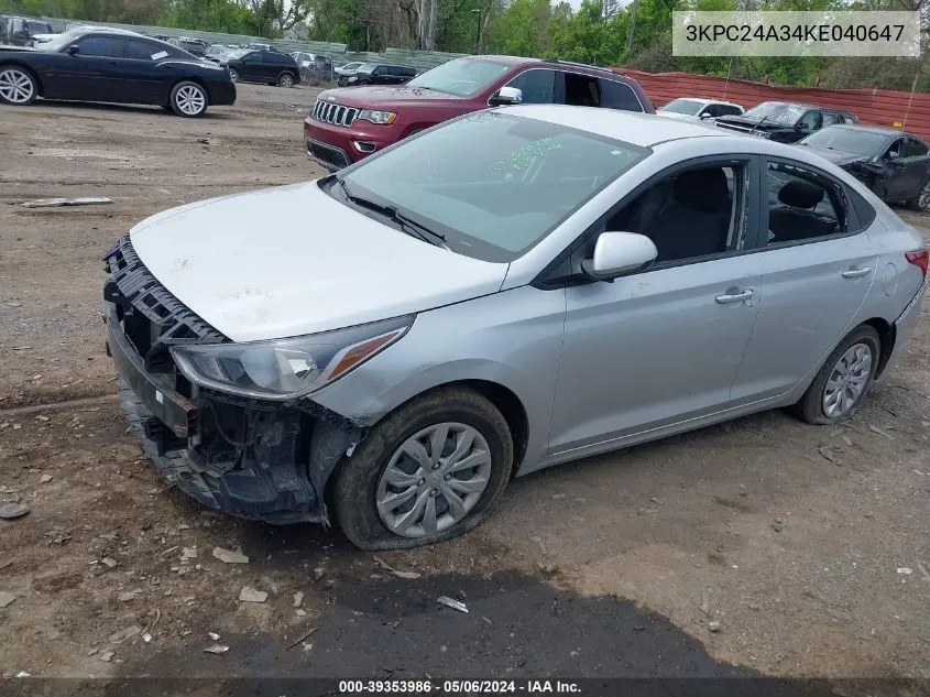 2019 Hyundai Accent Se VIN: 3KPC24A34KE040647 Lot: 39353986