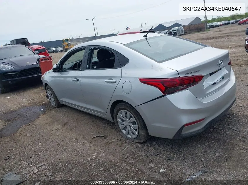 3KPC24A34KE040647 2019 Hyundai Accent Se