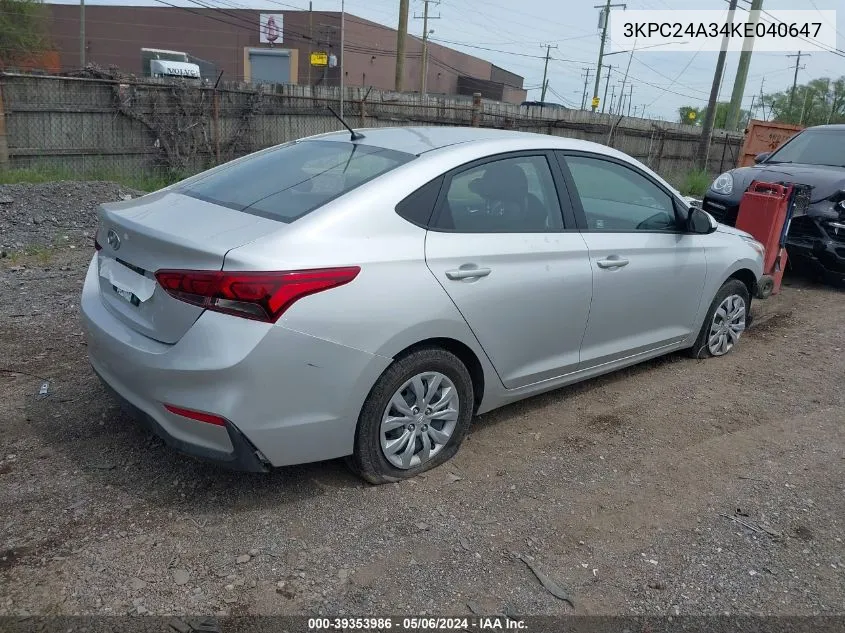 2019 Hyundai Accent Se VIN: 3KPC24A34KE040647 Lot: 39353986