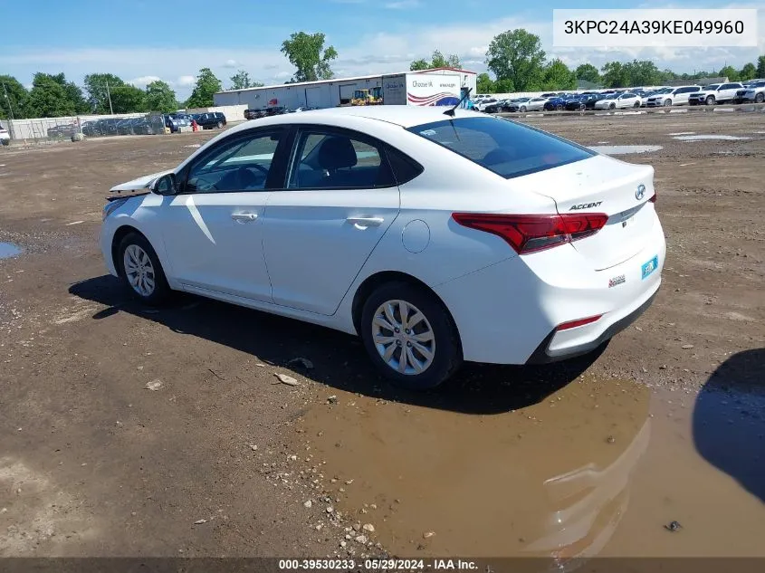 2019 Hyundai Accent Se VIN: 3KPC24A39KE049960 Lot: 39530233