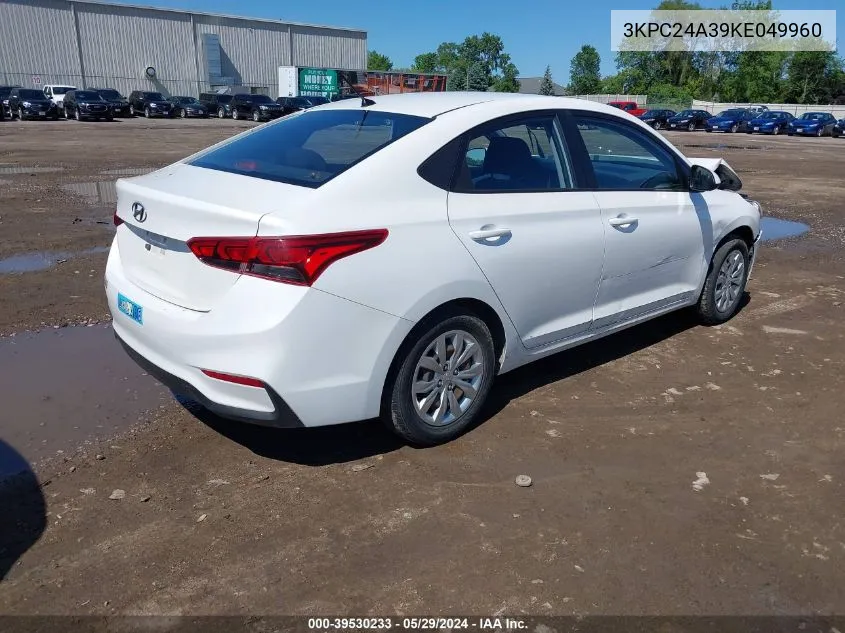 2019 Hyundai Accent Se VIN: 3KPC24A39KE049960 Lot: 39530233