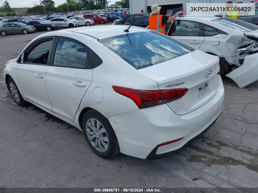 2019 Hyundai Accent Se VIN: 3KPC24A31KE086422 Lot: 39686781