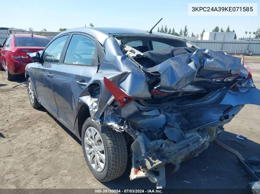 2019 Hyundai Accent Se VIN: 3KPC24A39KE071585 Lot: 39780854