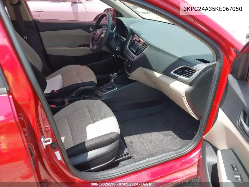 2019 Hyundai Accent Se VIN: 3KPC24A35KE067050 Lot: 39826596