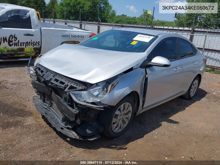 2019 Hyundai Accent Se VIN: 3KPC24A34KE060672 Lot: 39847110