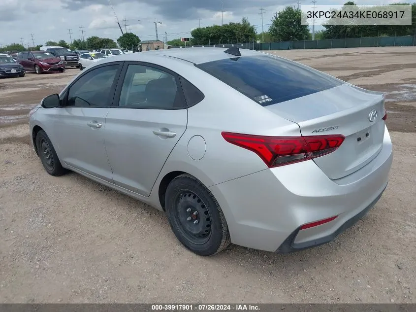 2019 Hyundai Accent Se VIN: 3KPC24A34KE068917 Lot: 39917901