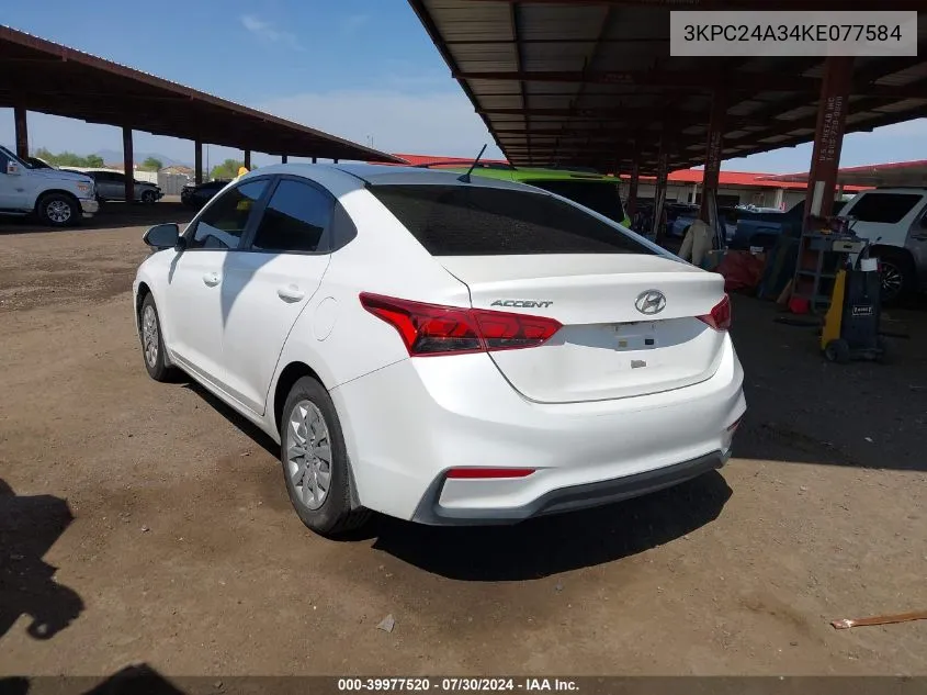 2019 Hyundai Accent Se VIN: 3KPC24A34KE077584 Lot: 39977520