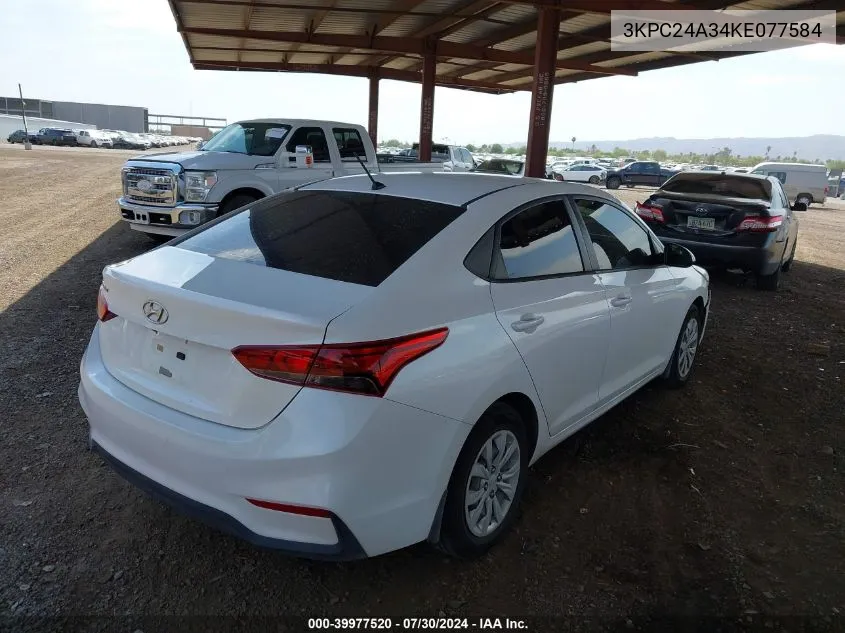 2019 Hyundai Accent Se VIN: 3KPC24A34KE077584 Lot: 39977520