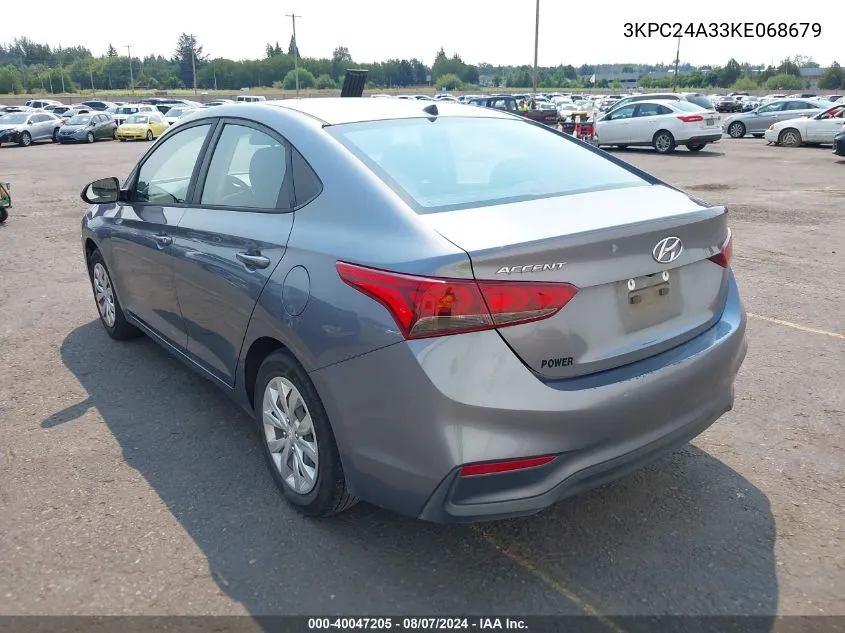 2019 Hyundai Accent Se VIN: 3KPC24A33KE068679 Lot: 40047205