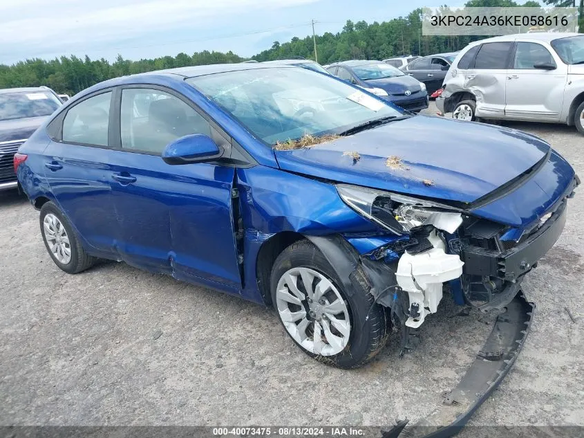 2019 Hyundai Accent Se VIN: 3KPC24A36KE058616 Lot: 40073475