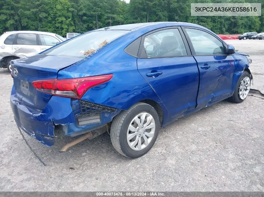 2019 Hyundai Accent Se VIN: 3KPC24A36KE058616 Lot: 40073475