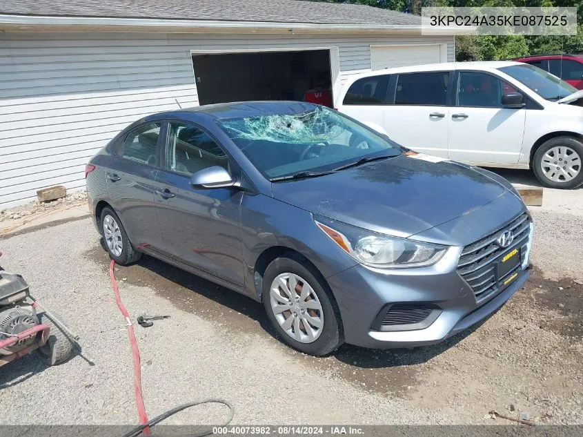 2019 Hyundai Accent Se VIN: 3KPC24A35KE087525 Lot: 40073982