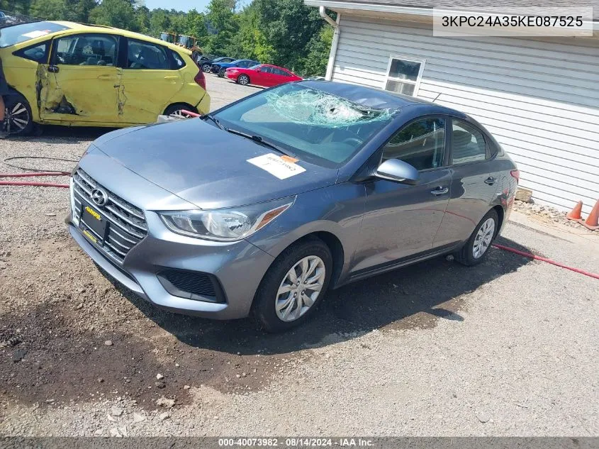 2019 Hyundai Accent Se VIN: 3KPC24A35KE087525 Lot: 40073982