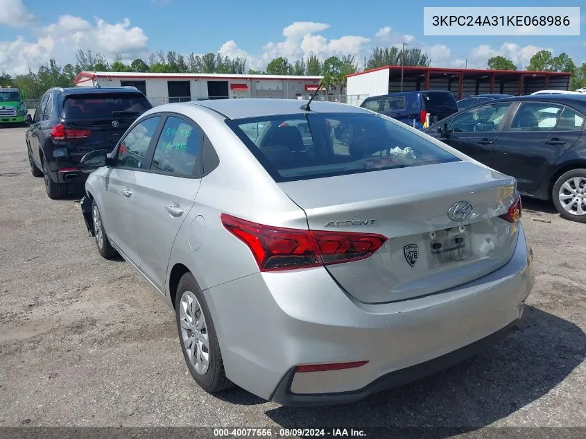 2019 Hyundai Accent Se VIN: 3KPC24A31KE068986 Lot: 40077556