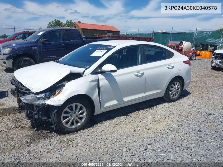 2019 Hyundai Accent Sel VIN: 3KPC24A30KE040578 Lot: 40077825