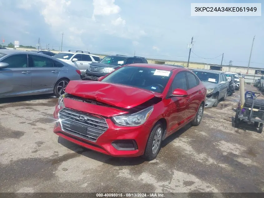 2019 Hyundai Accent Se VIN: 3KPC24A34KE061949 Lot: 40098015