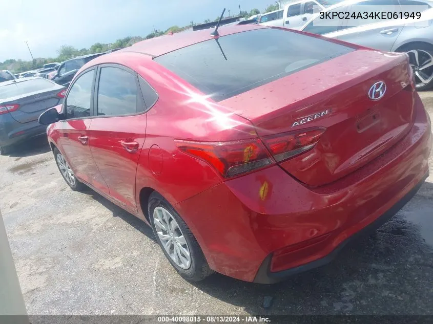 2019 Hyundai Accent Se VIN: 3KPC24A34KE061949 Lot: 40098015