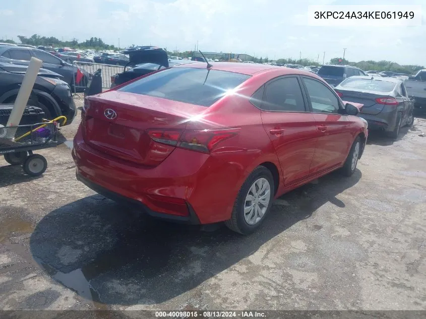 2019 Hyundai Accent Se VIN: 3KPC24A34KE061949 Lot: 40098015