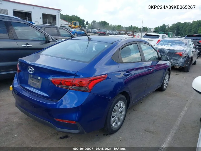 2019 Hyundai Accent Se VIN: 3KPC24A39KE065267 Lot: 40106007