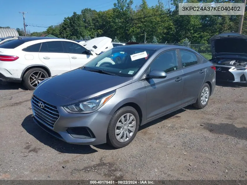 2019 Hyundai Accent Se VIN: 3KPC24A37KE040402 Lot: 40175451