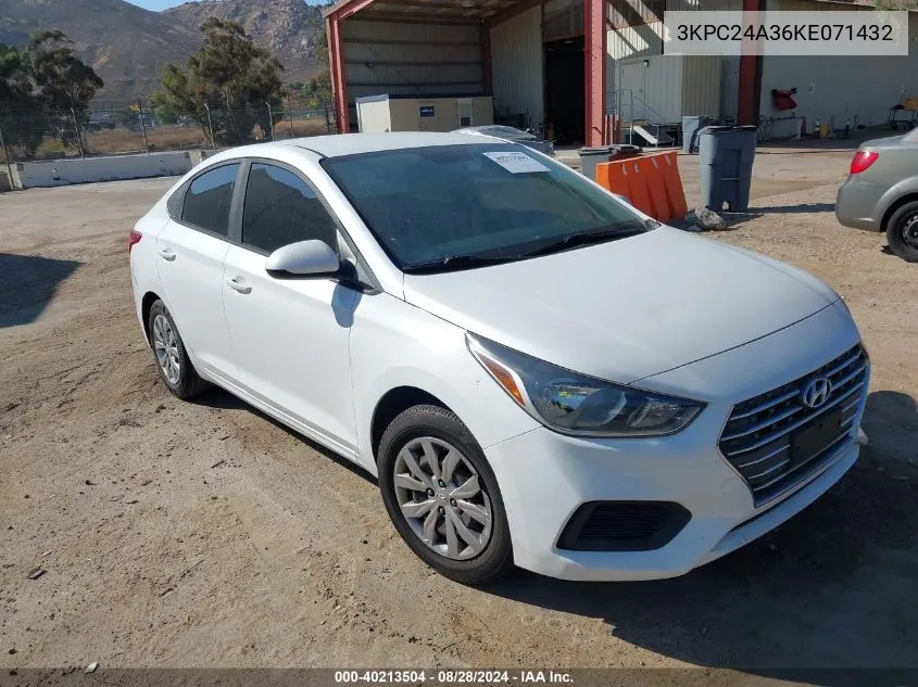 2019 Hyundai Accent Se VIN: 3KPC24A36KE071432 Lot: 40213504