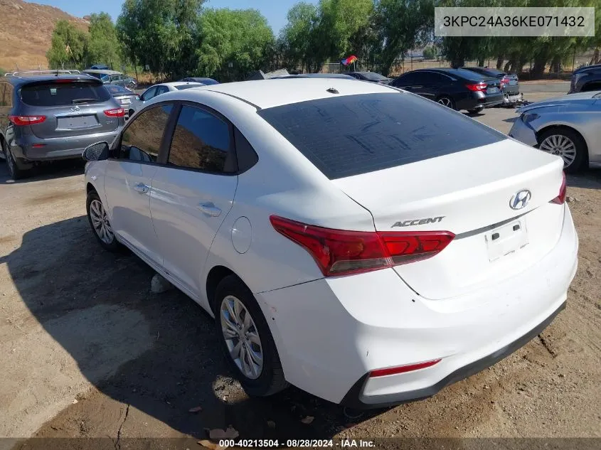 2019 Hyundai Accent Se VIN: 3KPC24A36KE071432 Lot: 40213504