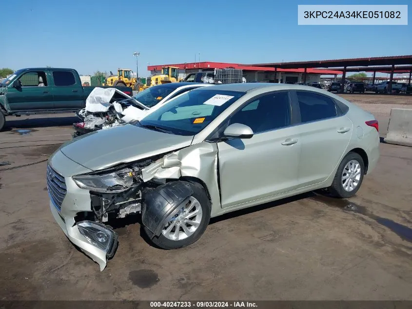 2019 Hyundai Accent Sel VIN: 3KPC24A34KE051082 Lot: 40247233