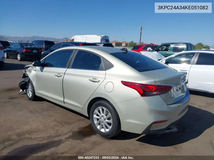 2019 Hyundai Accent Sel VIN: 3KPC24A34KE051082 Lot: 40247233