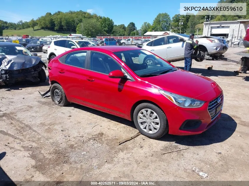 2019 Hyundai Accent Se VIN: 3KPC24A3XKE059610 Lot: 40252571