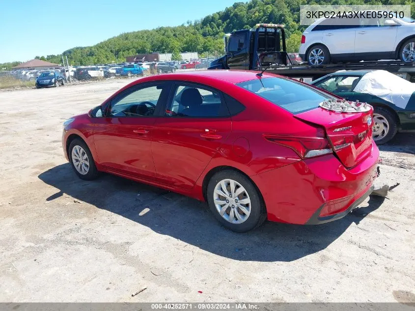 2019 Hyundai Accent Se VIN: 3KPC24A3XKE059610 Lot: 40252571