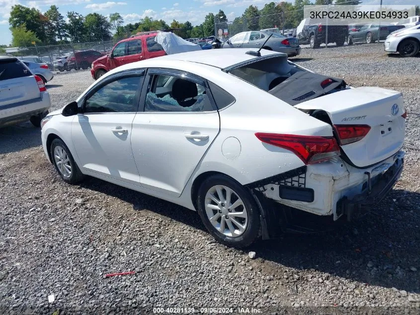 2019 Hyundai Accent Sel VIN: 3KPC24A39KE054933 Lot: 40281139