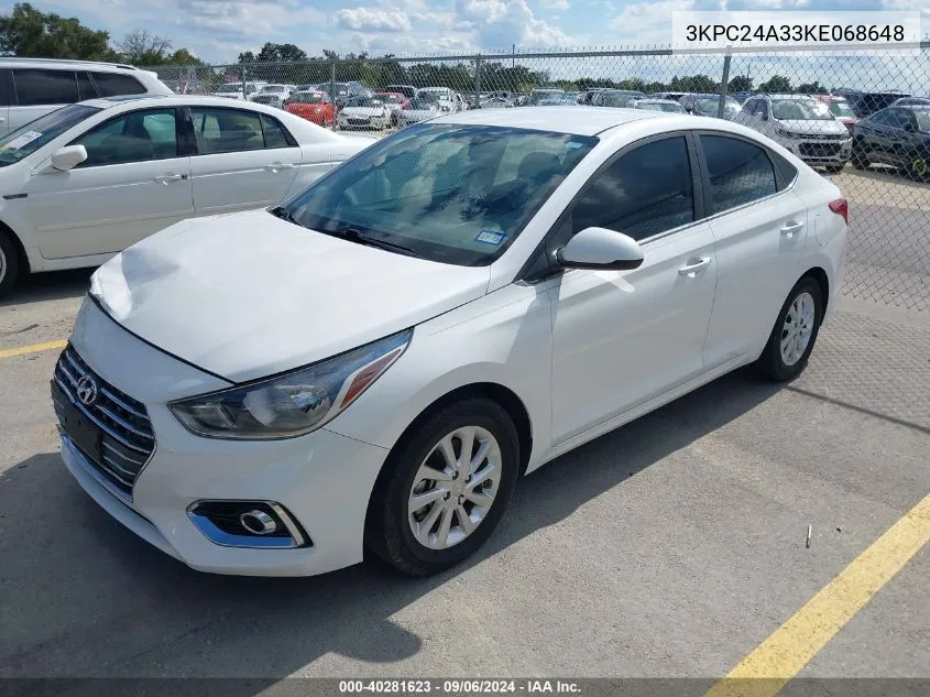 2019 Hyundai Accent Sel VIN: 3KPC24A33KE068648 Lot: 40281623