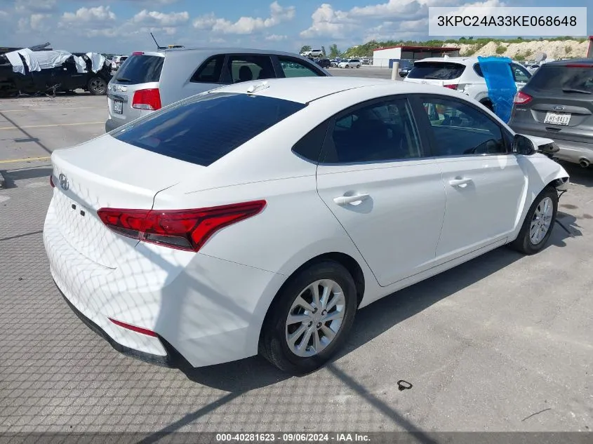 2019 Hyundai Accent Sel VIN: 3KPC24A33KE068648 Lot: 40281623