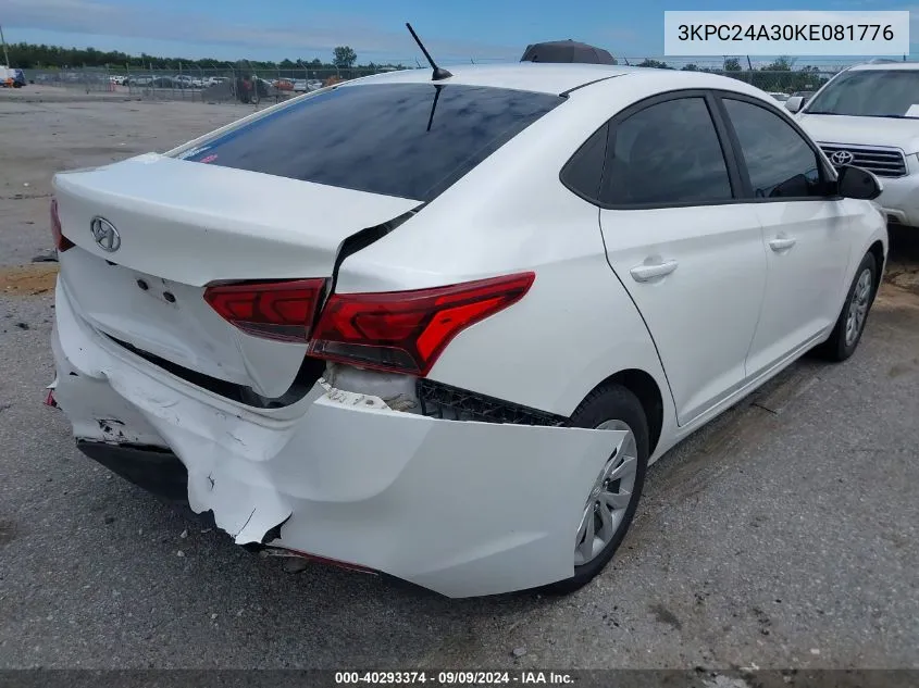 2019 Hyundai Accent Se VIN: 3KPC24A30KE081776 Lot: 40293374