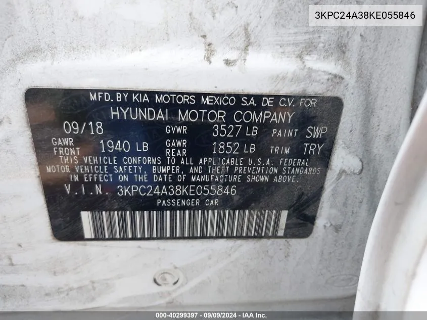 3KPC24A38KE055846 2019 Hyundai Accent Se