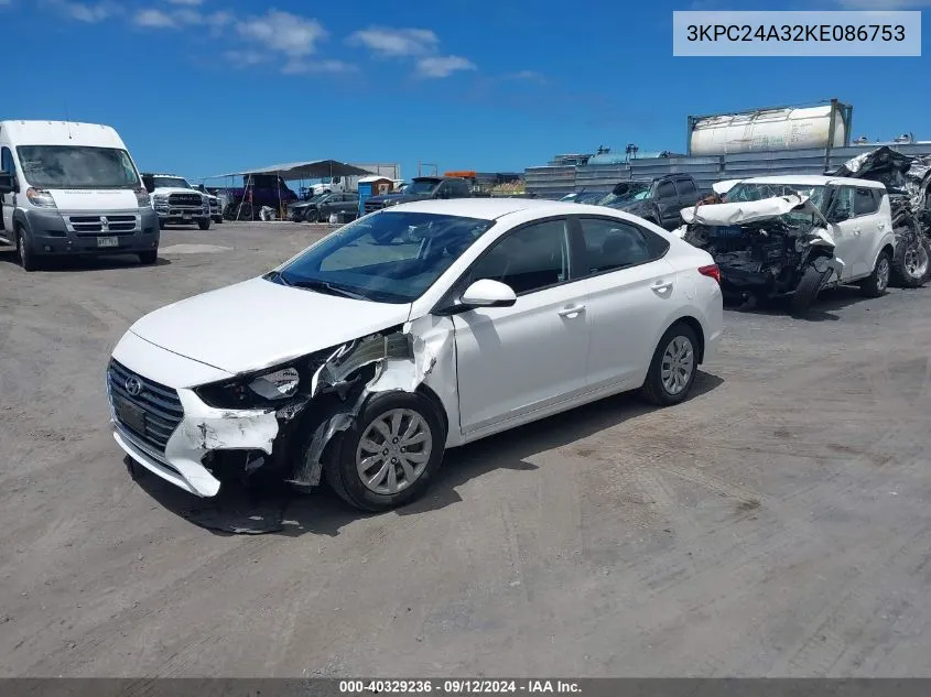 2019 Hyundai Accent Se VIN: 3KPC24A32KE086753 Lot: 40329236