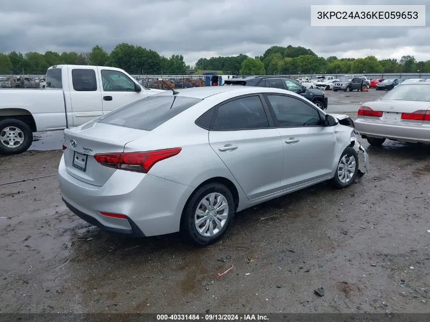 2019 Hyundai Accent Se/Sel VIN: 3KPC24A36KE059653 Lot: 40331484