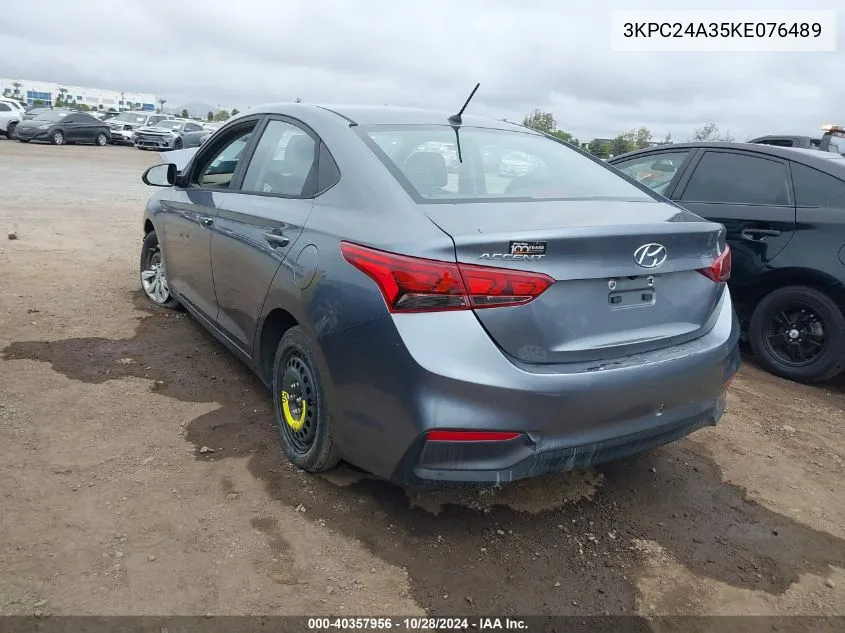 2019 Hyundai Accent Se VIN: 3KPC24A35KE076489 Lot: 40357956