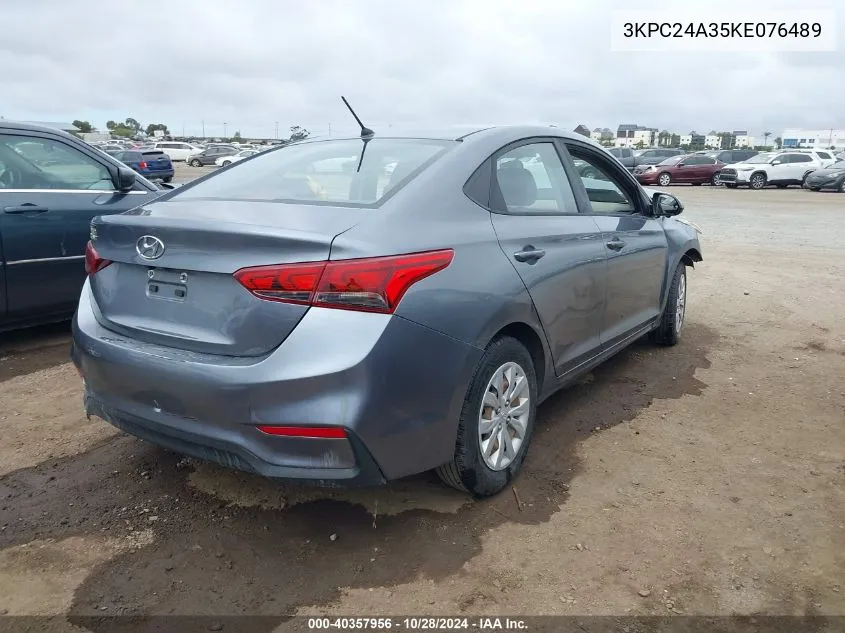 2019 Hyundai Accent Se VIN: 3KPC24A35KE076489 Lot: 40357956