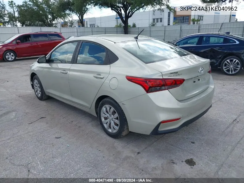 2019 Hyundai Accent Se VIN: 3KPC24A31KE040962 Lot: 40471498