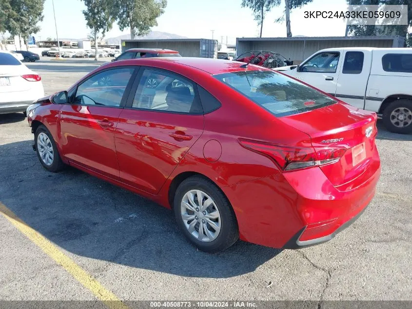 2019 Hyundai Accent Se VIN: 3KPC24A33KE059609 Lot: 40508773