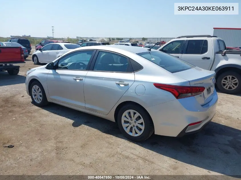 2019 Hyundai Accent Se/Sel VIN: 3KPC24A30KE063911 Lot: 40547850